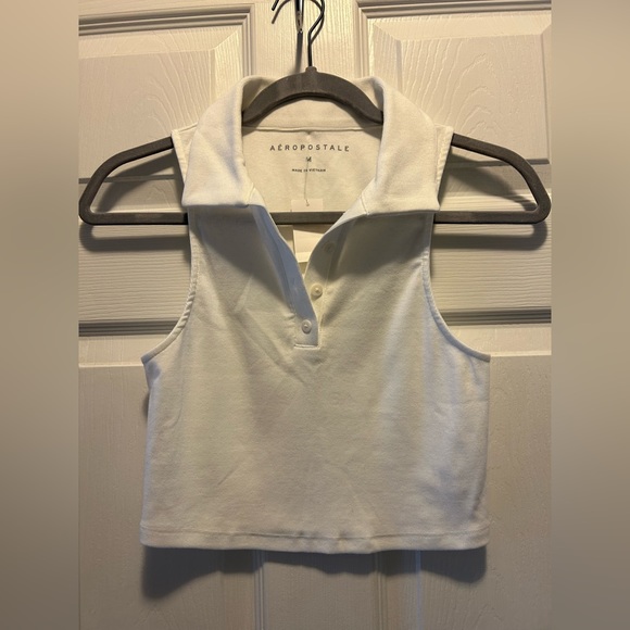 Aeropostale White Ribbed Collar Tank Top - Picture 7 of 9
